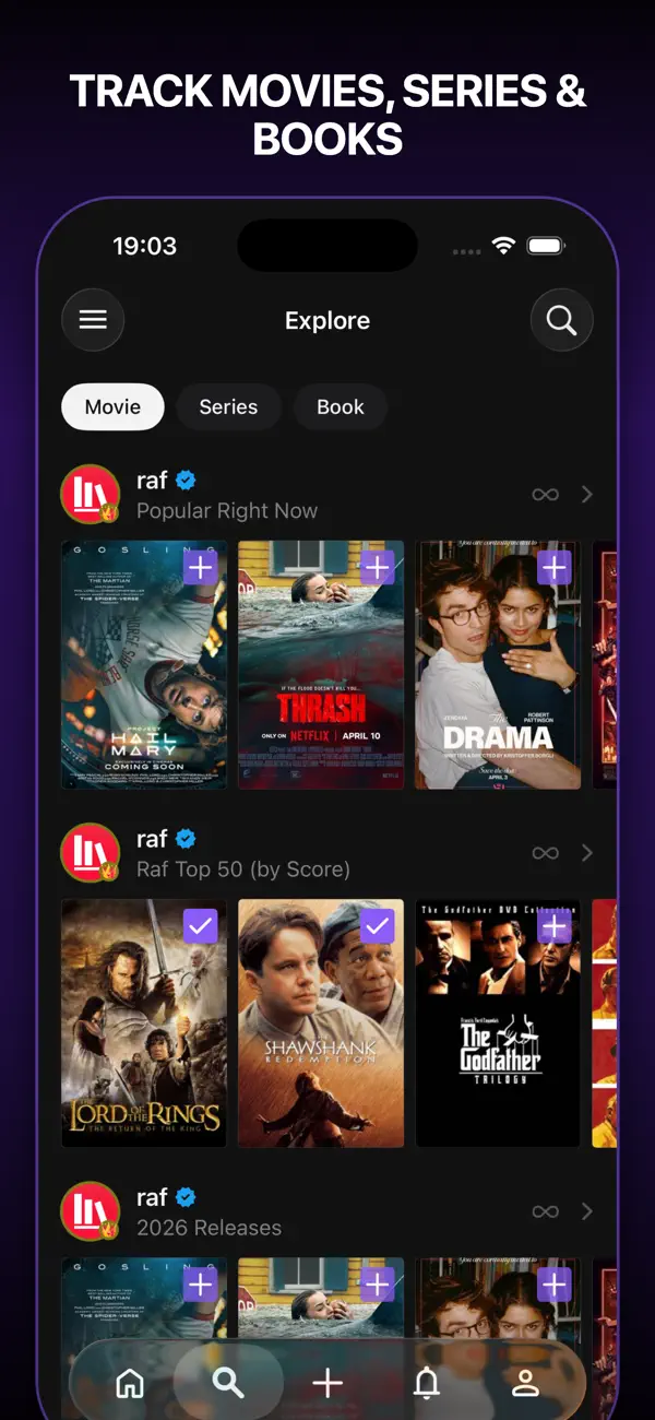 Screenshot #1 pour Raf: Movie, TV & Book Tracker