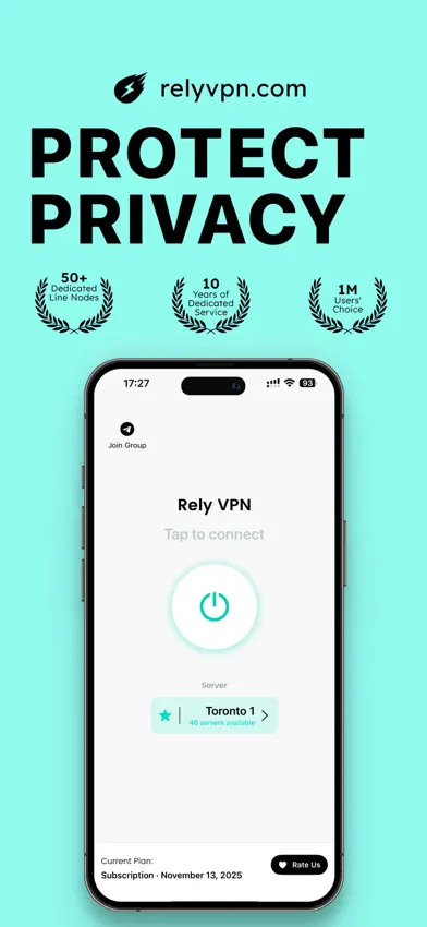 RelyVPN, The Privacy-first VPN screenshot 1