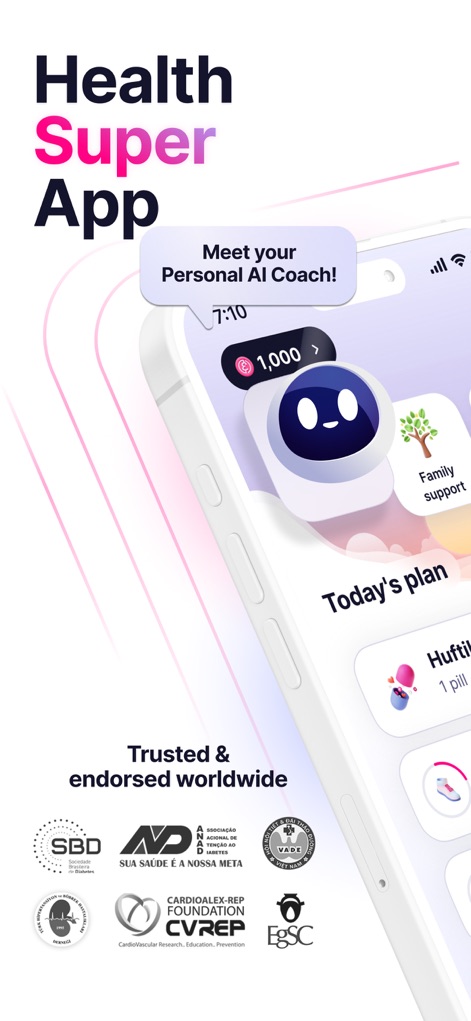 Elfie - Health & Rewards - Esta herramienta se presenta como una "Health Super App" confiable, donde los usuarios encuentran un "Personal AI Coach" para guiarlos en su plan de salud.