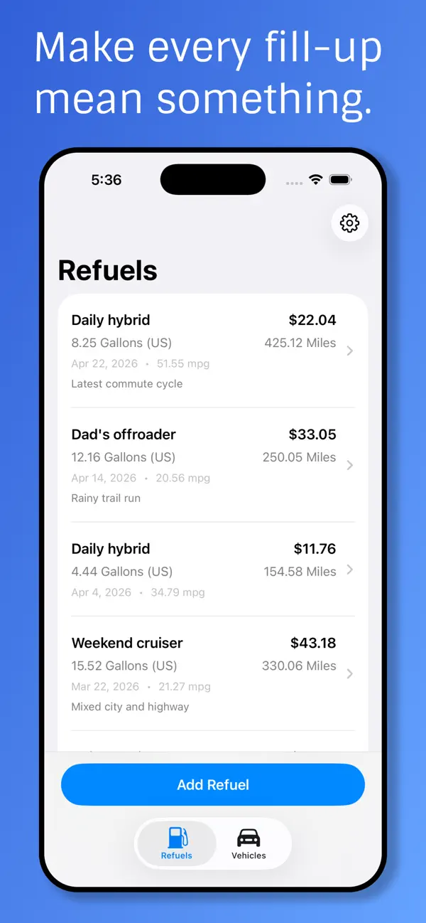 Screenshot #1 pour Fuel Use - Economy Tracker