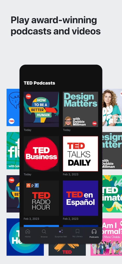 TED Talks: Watch and Learn - Los usuarios pueden explorar una rica colección de contenido de audio, con podcasts como 'TED Talks Daily' y 'TED en Español' prominentemente presentados, ampliando las formas de consumir ideas estimulantes más allá del formato de video.