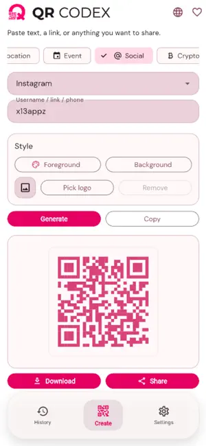 QR CODEX - GENERATE QR CODES screenshot 4