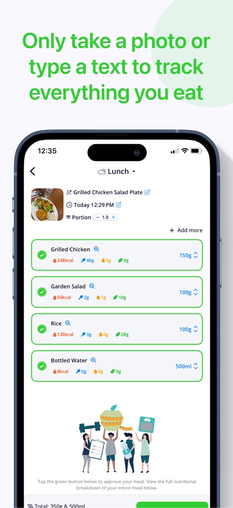 Calorie Tracker・Diet: Food AI - このアプリは、撮影または入力による食事の簡単記録を実現し、各食品の栄養情報を確認しながらポーションを調整する機能によって、ユーザーは正確な摂取量を管理できます。