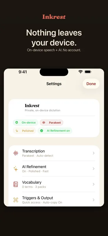 Inkrest: Private Dictation screenshot 2 of 8