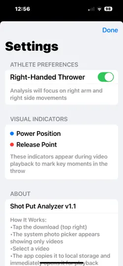 Screenshot von Shot Put Analyzer auf dem iPhone 2