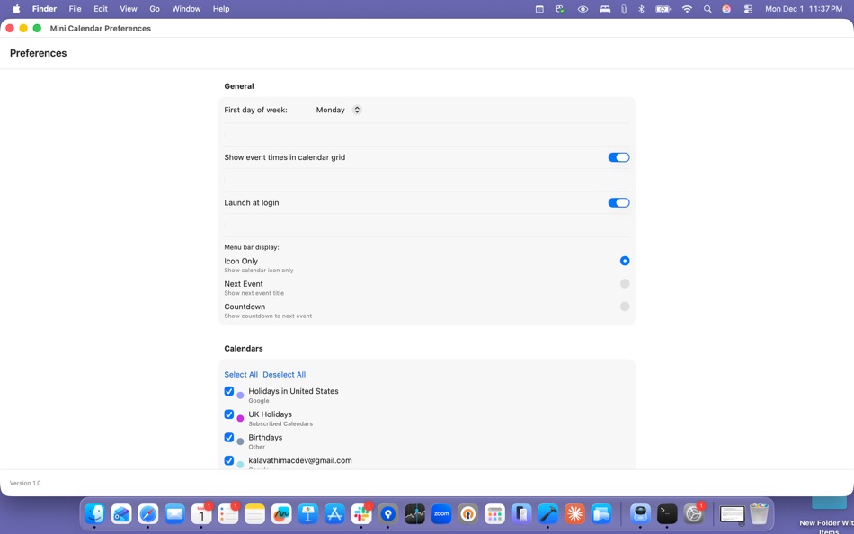 #5. Mini Calendar - Menu Bar (macOS) 由: Kalavathi Ekambaram