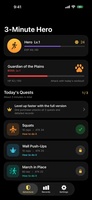 3-Minute Hero: Fitness RPG screenshot 1