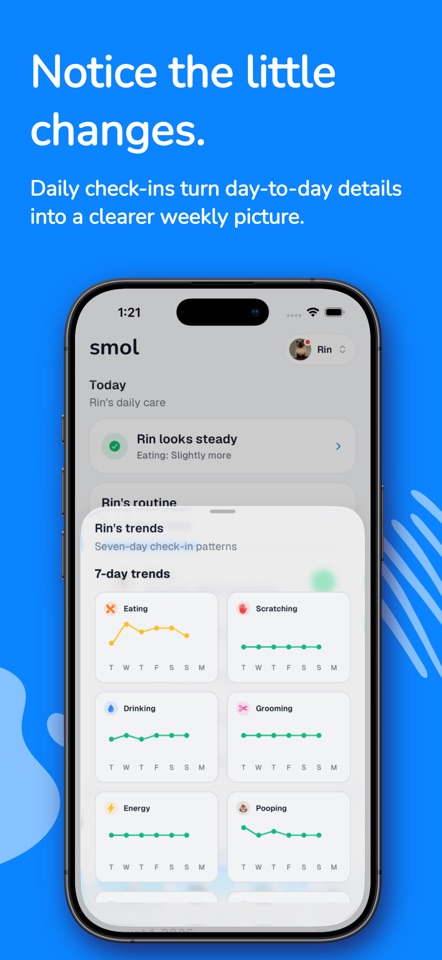 smol: Pet Health Tracker mobile app screenshot showing Notice the little changes.