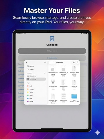 Unzipped zip/rar/tar/gz/7z/xz iPad screenshot