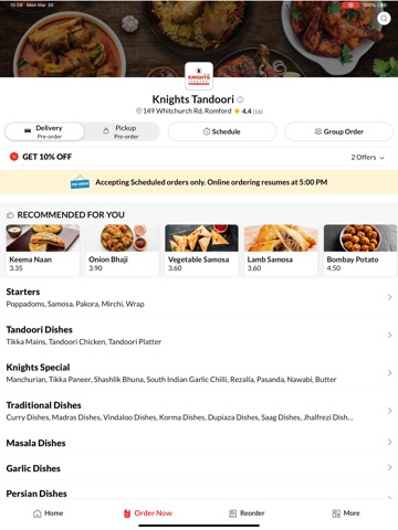 Knights Tandoori. iPad screenshot