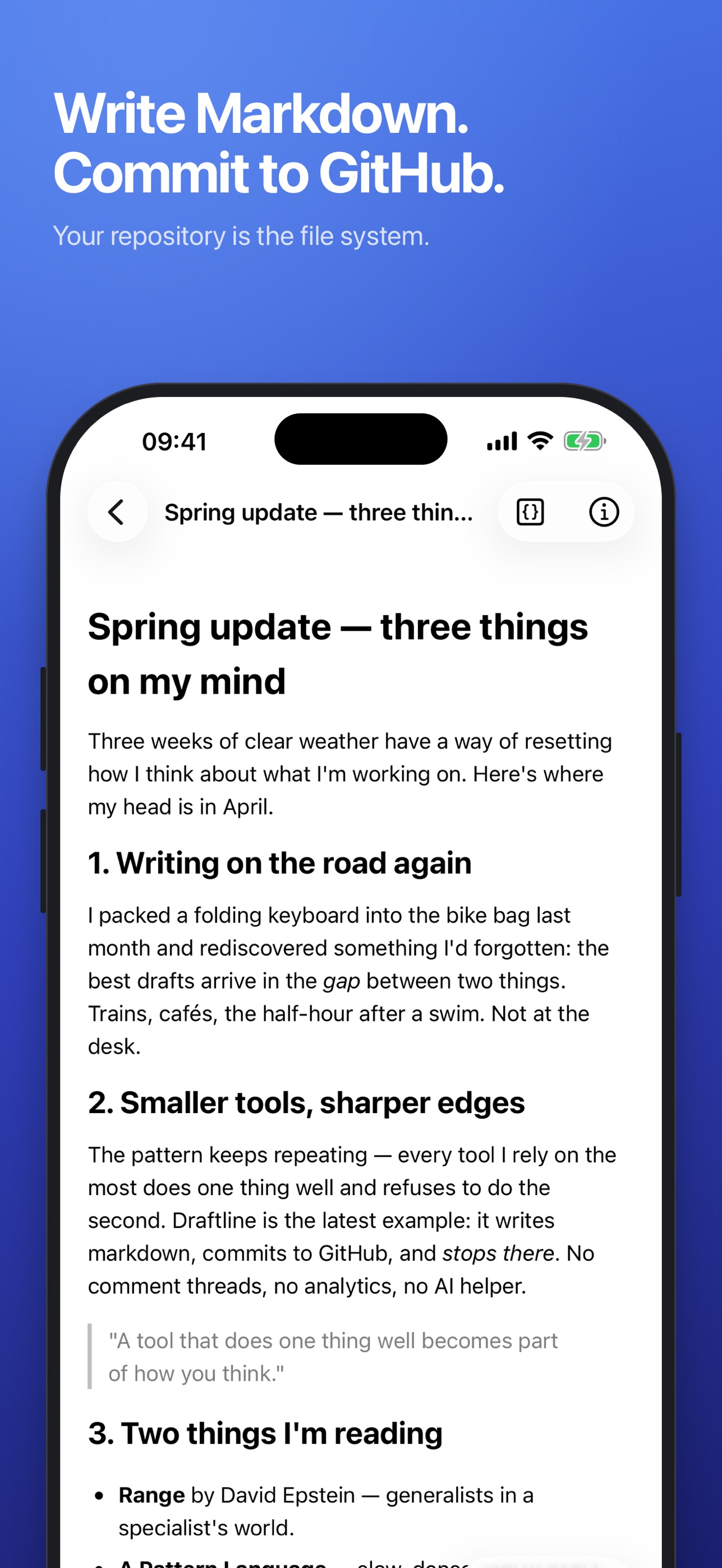 Screenshot 1 of Draftline - Markdown Editor