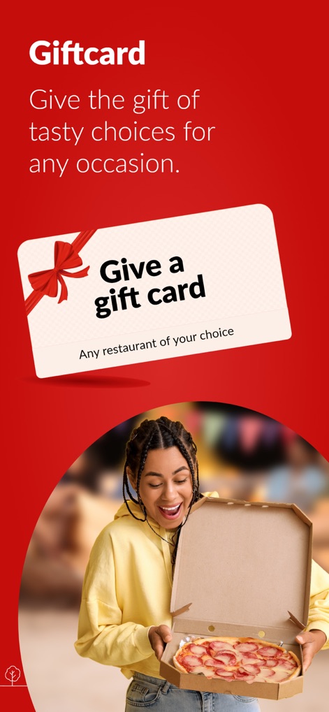 Foodhub - Online Takeaways - This tool simplifies present-giving with its prominent 'Giftcard' feature, clearly showing a digital gift card graphic that offers flexible choices for recipients.