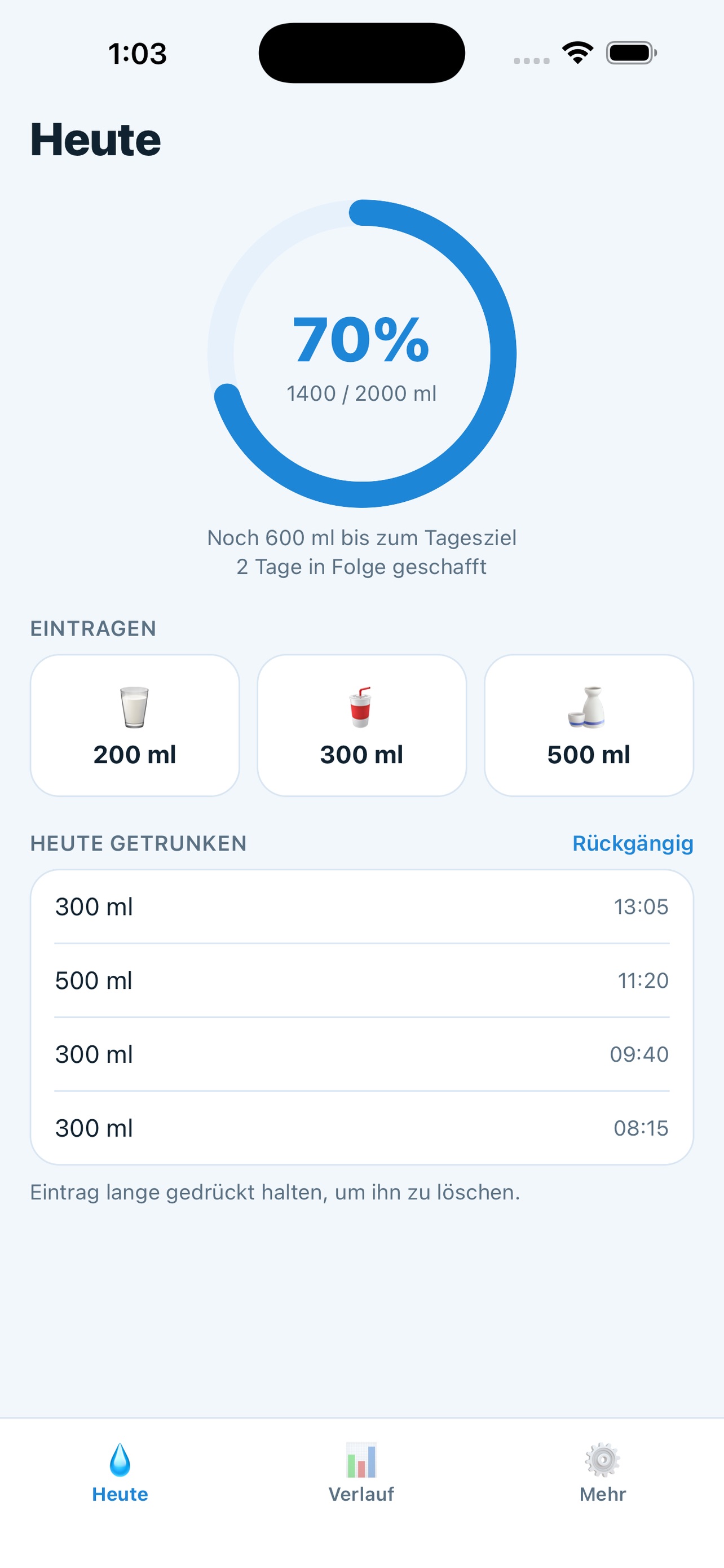 Screenshot 1 of Trinkwecker – Wasser Tracker