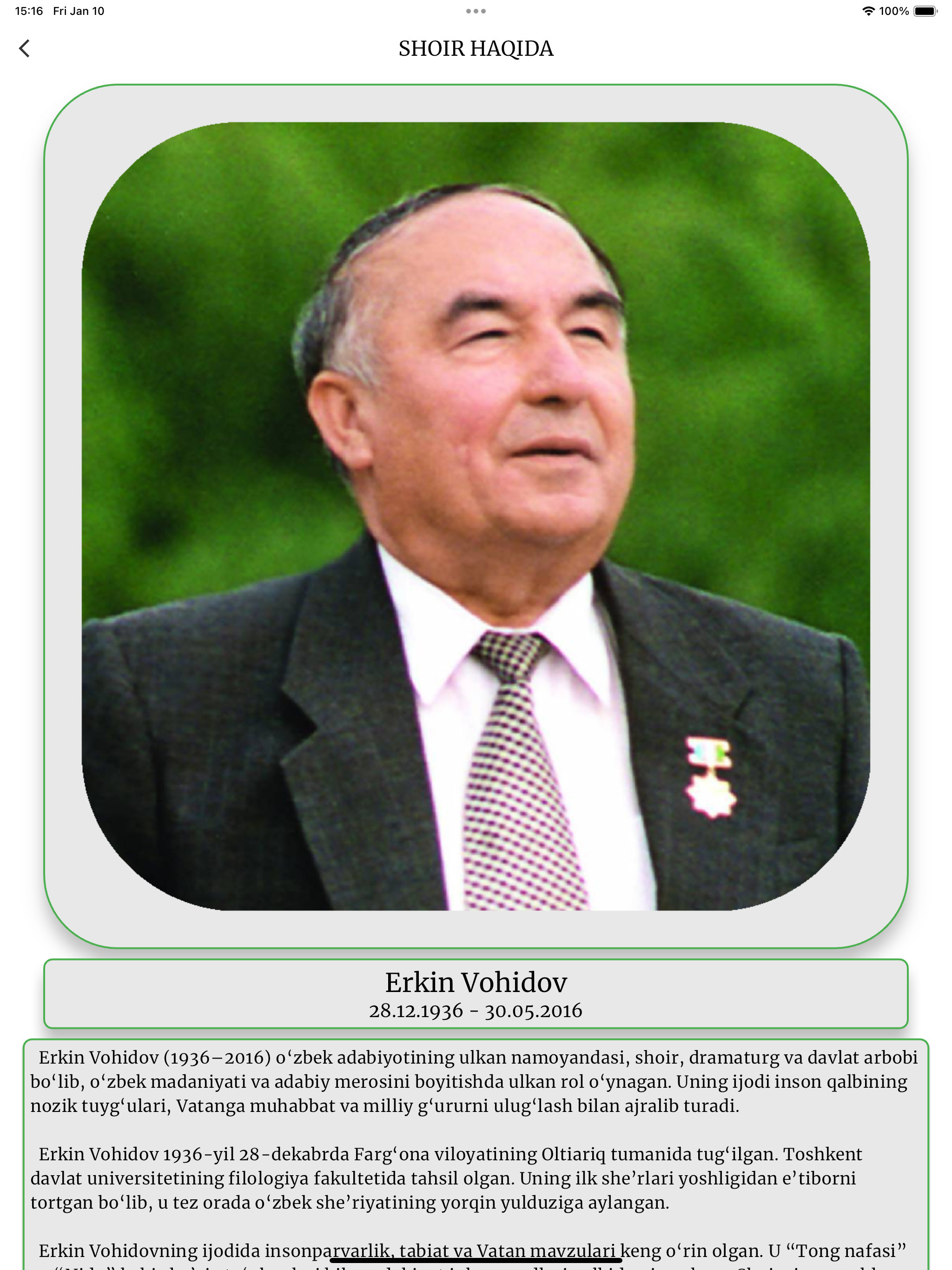 Erkin Vohidov she'rlari