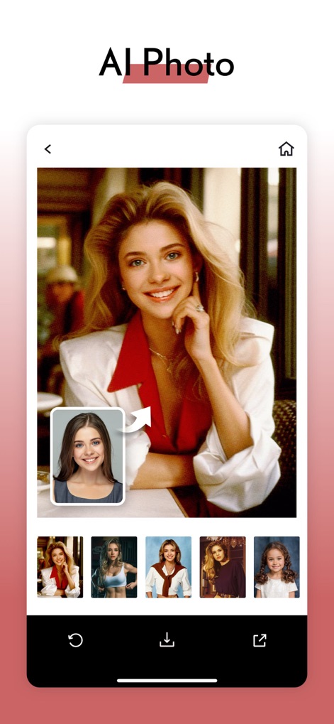 LOOX: Face Shape Finder - Inserisci il tuo volto in scatti iconici, come un ritratto anni '90, e scegli tra una ricca libreria di stili fotografici AI per creazioni uniche.