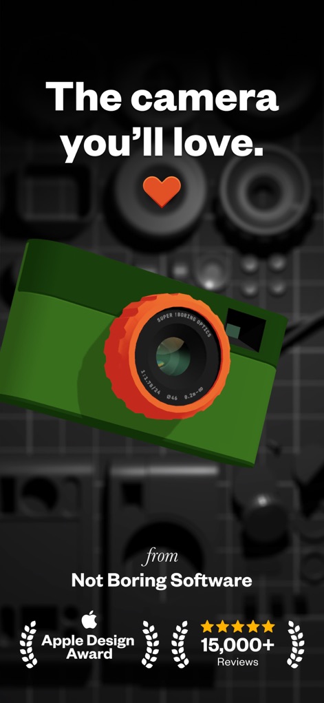 (Not Boring) Camera - Discover the app's acclaimed interface, featuring a distinctive stylized camera design and recognition from the Apple Design Award.