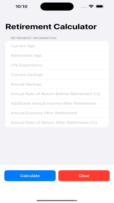 Retirement Saving Calculator Screenshot