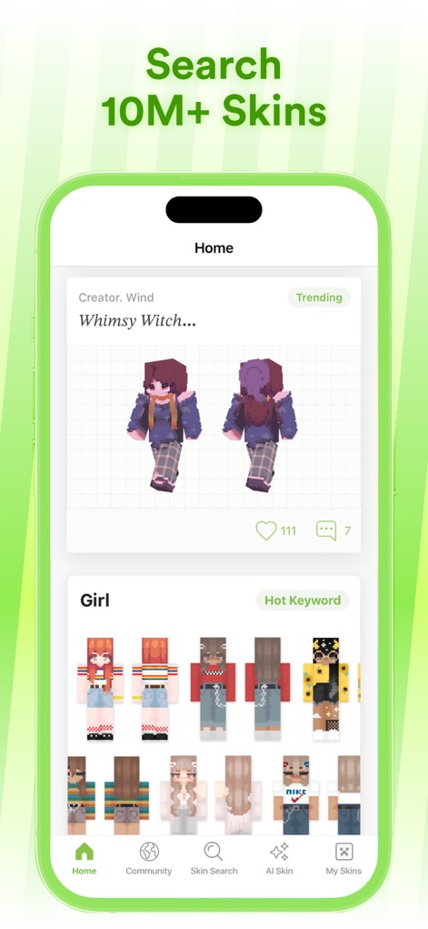 Skinseed for Minecraft Skins - Explore a vast collection of over 10 million high-quality skins, showcasing trending creations and diverse categories for effortless browsing.