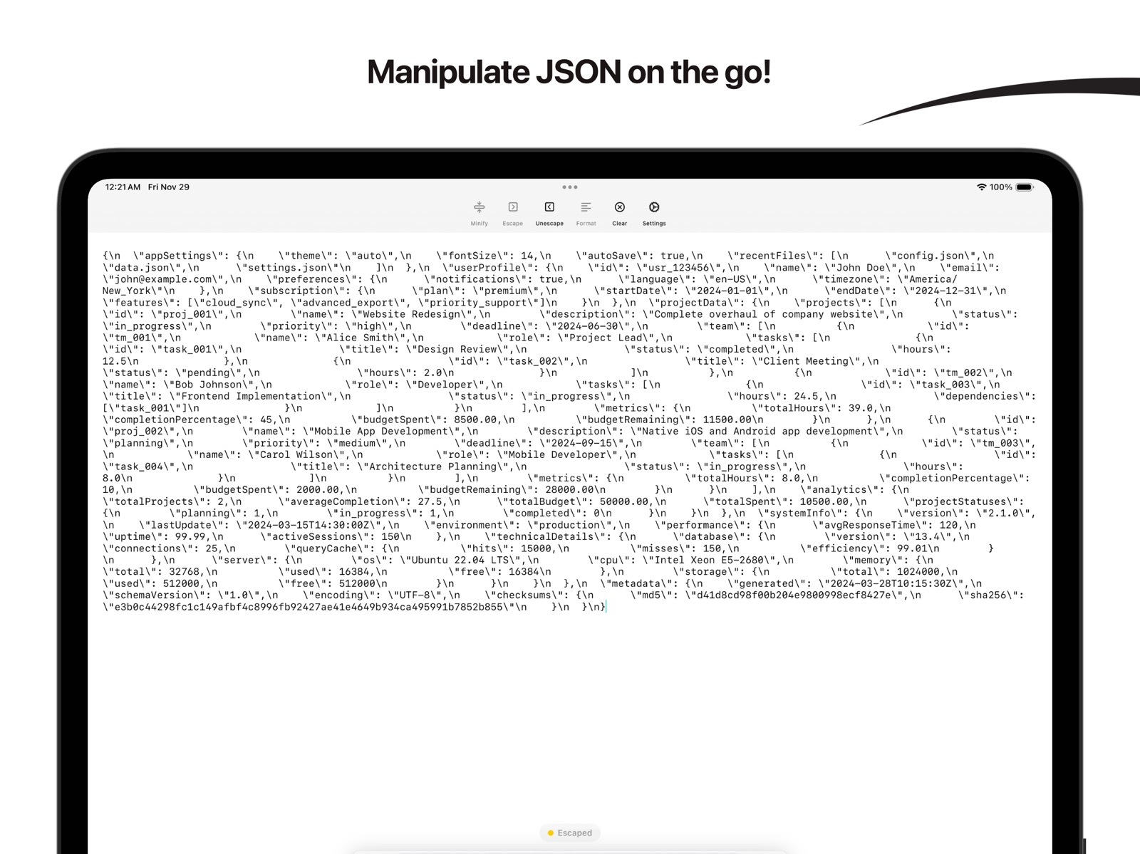 JSON Utilities ipad screenshot 1