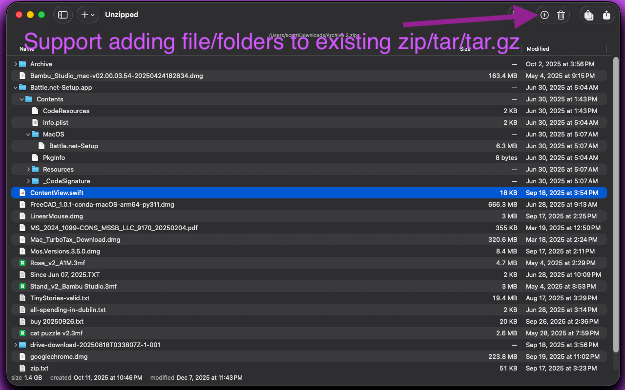 Unzipped zip/rar/tar/gz/7z/xz