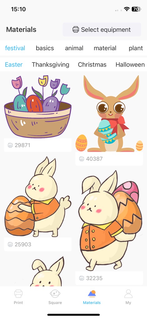 Tiny Print - Access a rich 'Design Resource Library' filled with categorized graphic elements, such as festive Easter bunnies and decorative baskets, for enhancing projects.