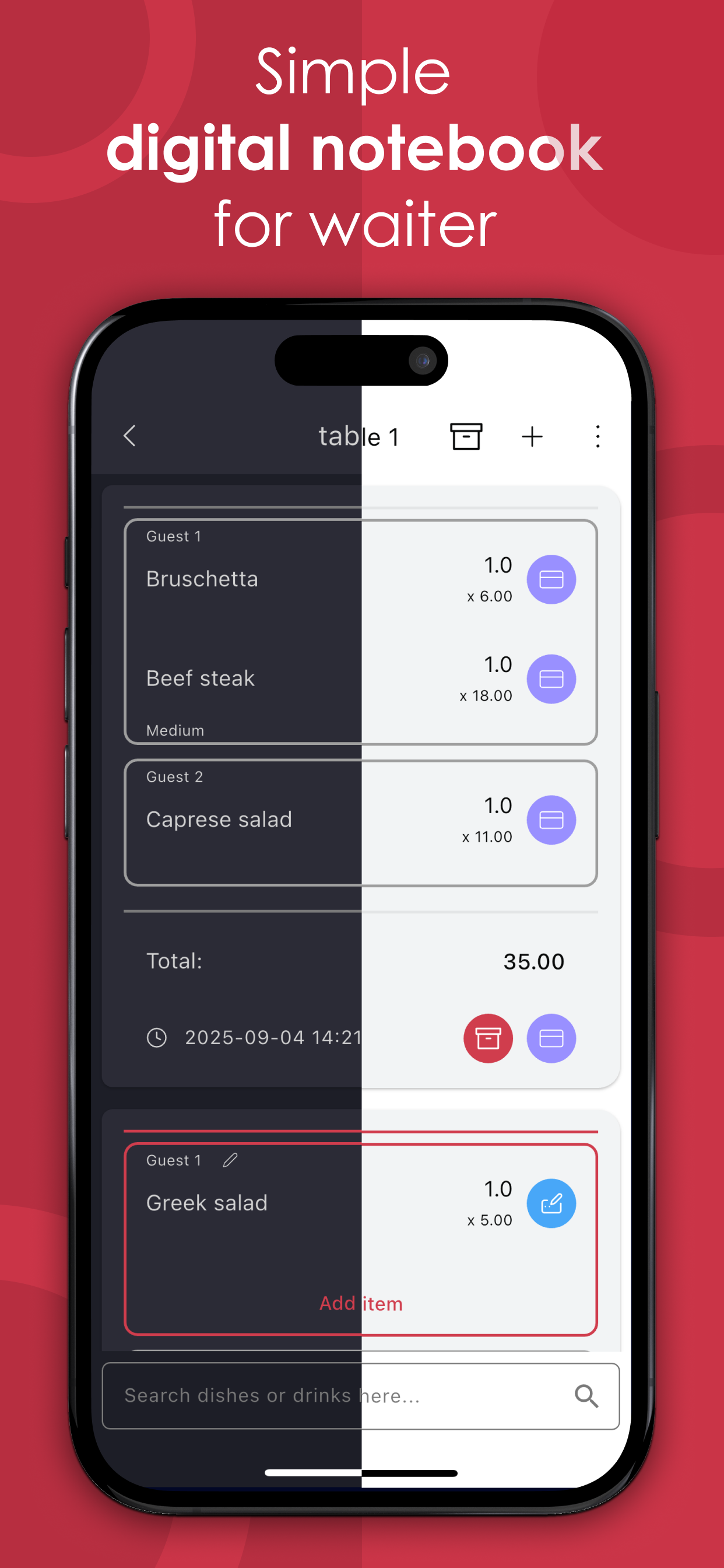 WaiterBolt waiter notebook app