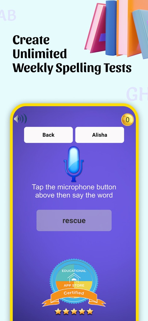 Spelling Bee & Homework Tests - Gli insegnanti e i genitori possono creare un numero illimitato di test di ortografia personalizzati (X), registrando la propria voce per pronunciare le parole (Y) e garantendo una pratica autentica.