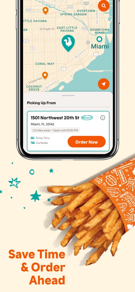 Popeyes® - This tool empowers users to easily locate the nearest restaurant on an interactive map and choose convenient pickup options like "Drive Thru" or "Curbside" before placing an order.