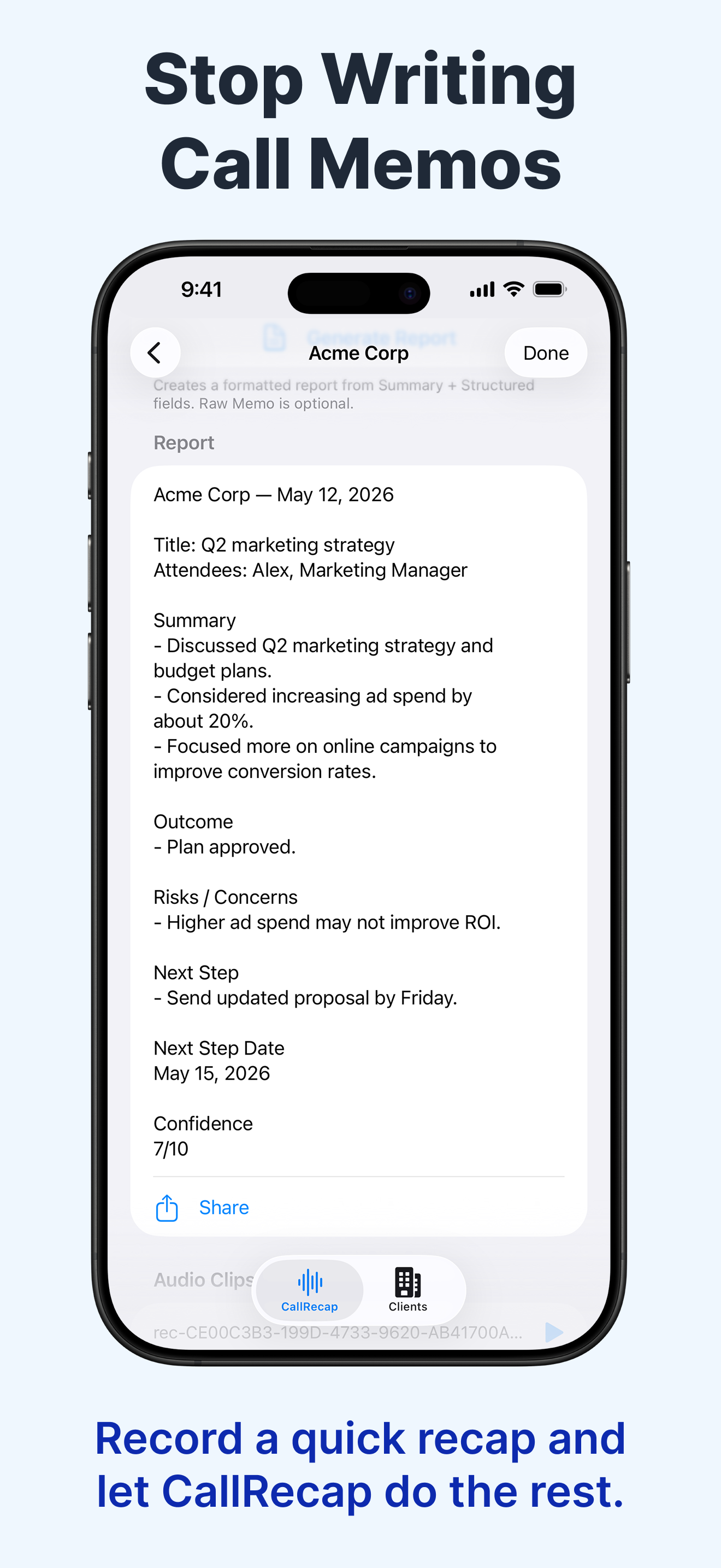 CallRecap: Client Call Memo AI