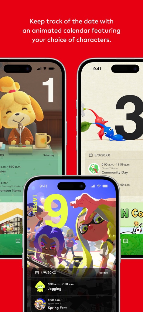 Nintendo Today! - Users can personalize their animated calendar experience with a choice of characters, prominently featuring Isabelle from Animal Crossing and characters from Pikmin.