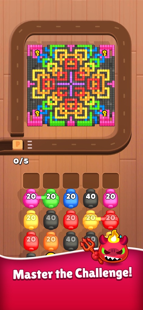 Color Blaze Shooter - This screenshot highlights an intricate, multi-colored block pattern and the strategic placement of goal markers that users must clear.