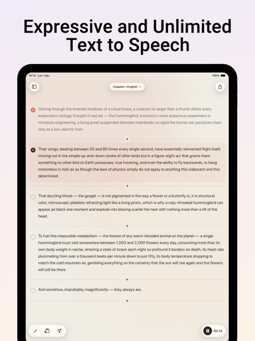 ToneTTS Local Speech Generator iPad screenshot