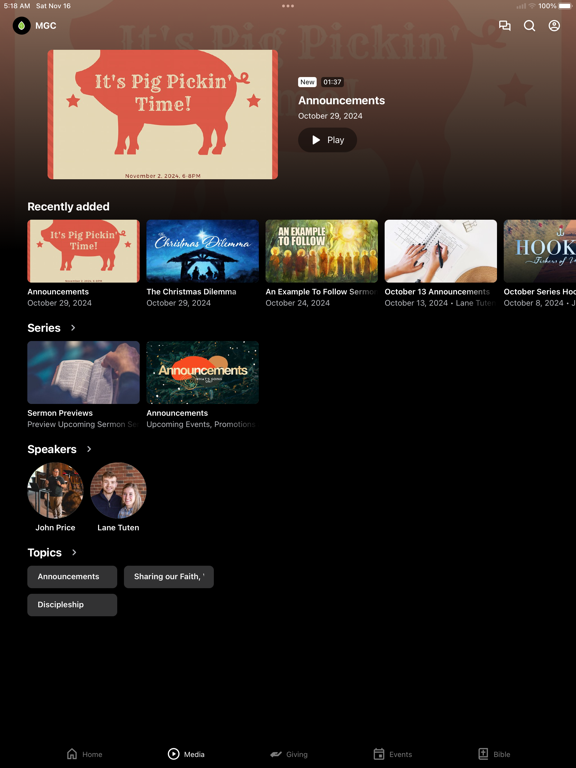 Mountain Gap Church iPad screenshot