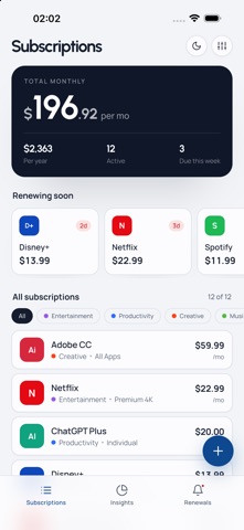 Recur: Subscription Tracker Screenshot 1 of 4