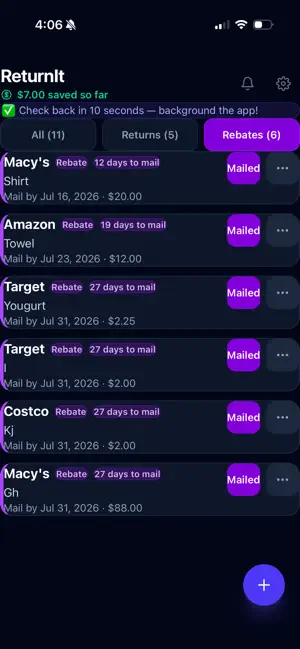 ReturnIt — Returns & Rebates screenshot 2