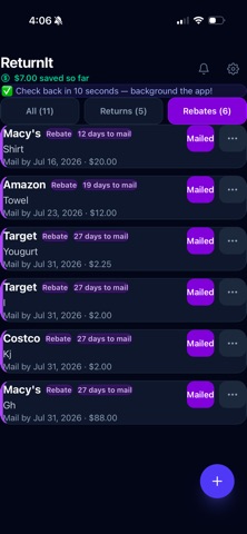 ReturnIt — Returns & Rebates Screenshot 2 of 5