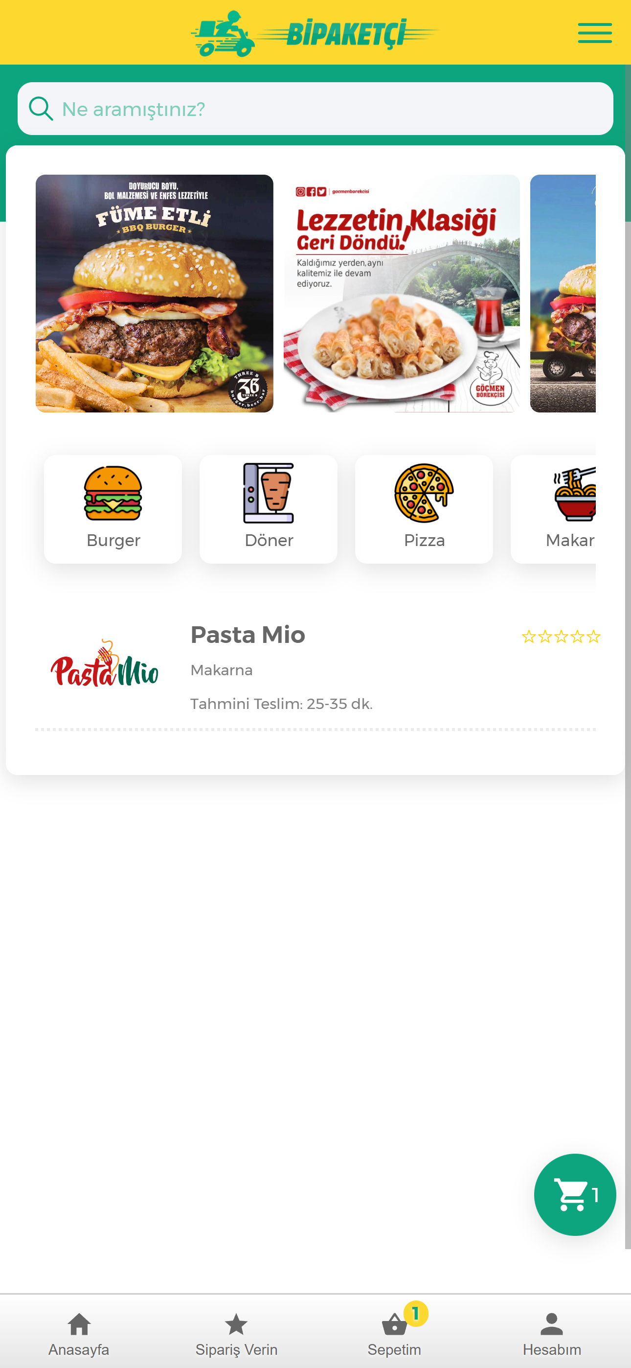 Bipaketçi / Yemek