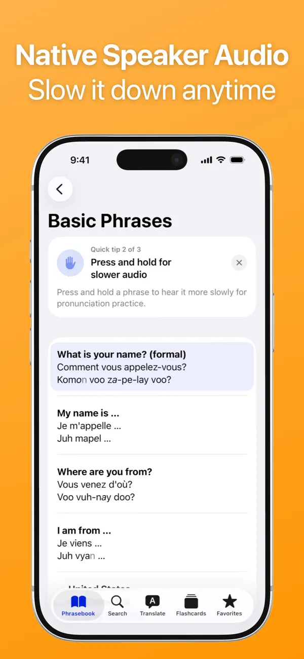 Screenshot #2 pour SpeakEasy French Phrasebook