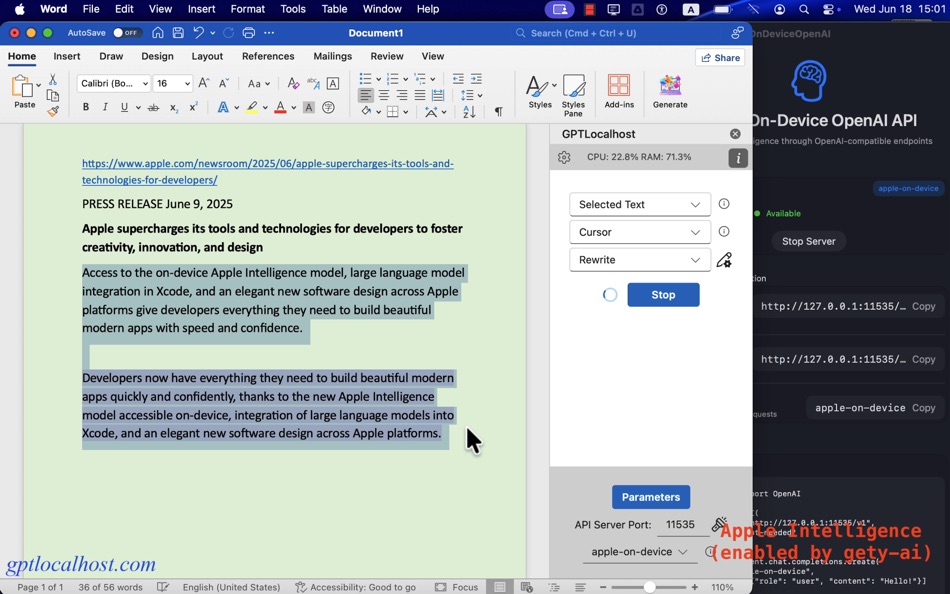 #8. GPTLocalhost (Word Add-in) (macOS) 由: PatentLM LLC
