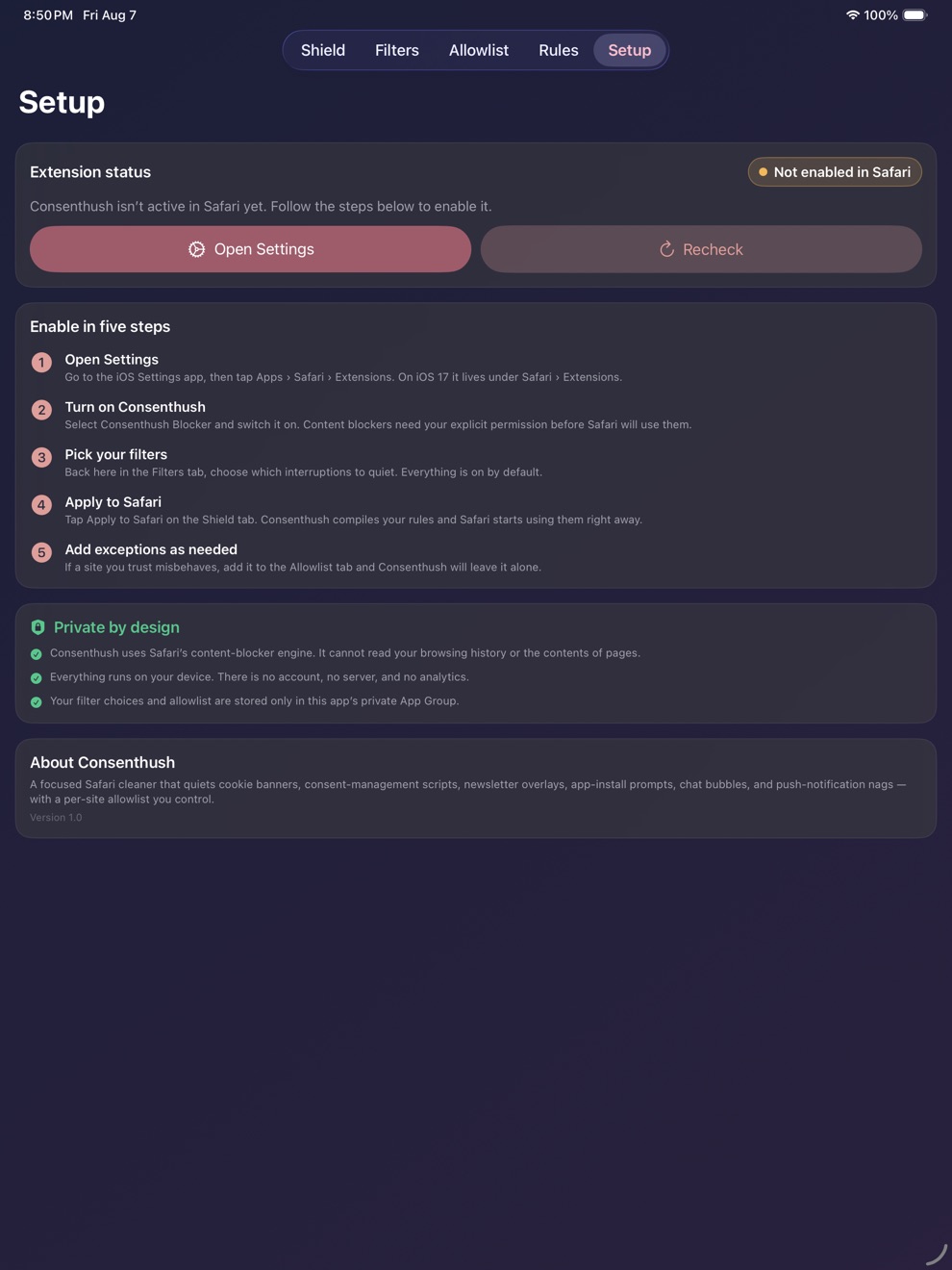 Consenthush: Content Blocker iPad screenshot 4 of 4