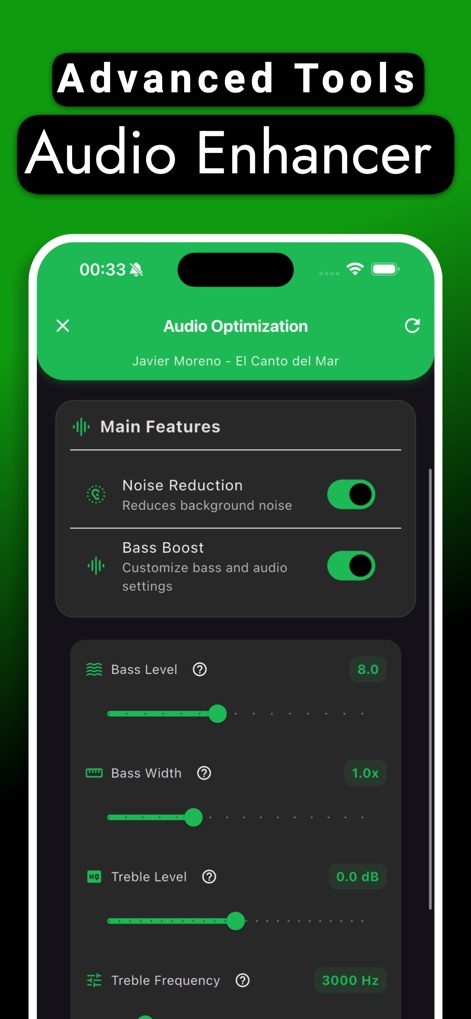 Offline Music Player - Muzika - Experience superior sound quality through professional audio optimization, which includes intelligent noise reduction and customizable bass settings.