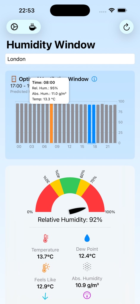 Humidity Window - Stoßlüften - App de Tiempo | MWM