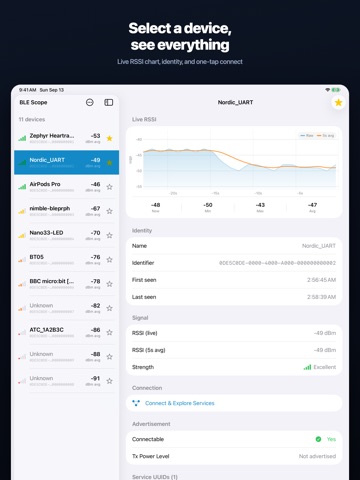 BLE Scope – Bluetooth Tool iPad screenshot 1