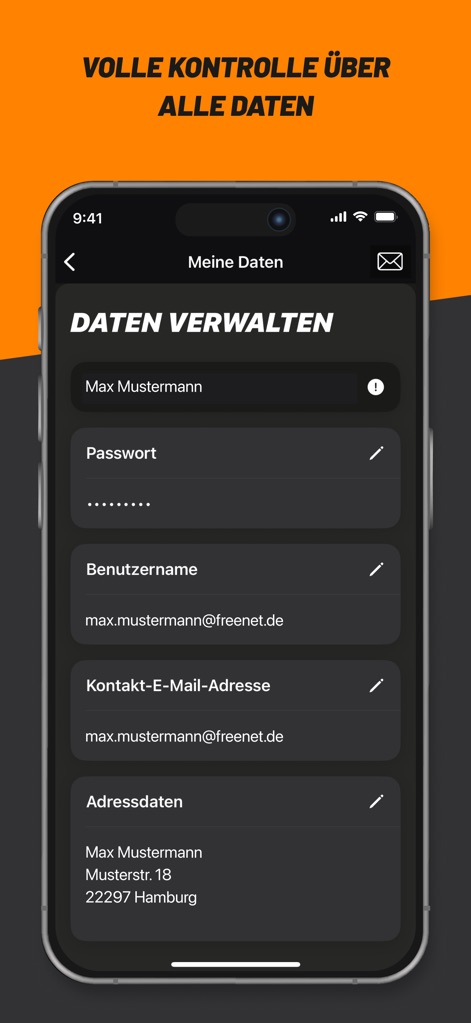 klarmobil - The app allows users to easily manage and update their personal information, from contact email addresses to detailed address data, ensuring accuracy.