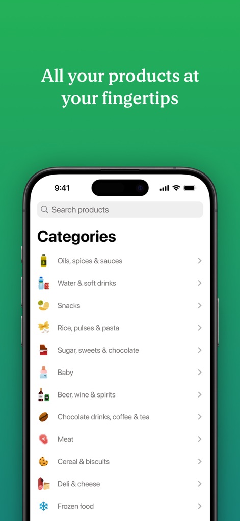 Mercadona - Users can effortlessly navigate the app's well-organized 'Categories' list, featuring intuitive icons and clear labels, to quickly find desired product types.