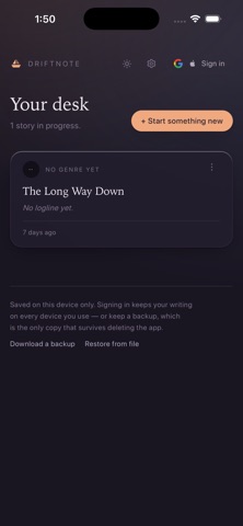 Driftnote: Story Planner iPhone screenshot