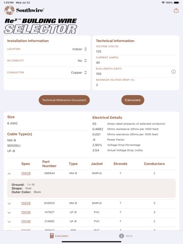 Building Wire Selector iPad screenshot