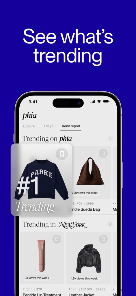 Phia: Shop Smarter, Save Money - Explore how the app provides dynamic "Trend report" sections, highlighting "Trending on phia" items and localized fashion insights to keep users ahead in style.