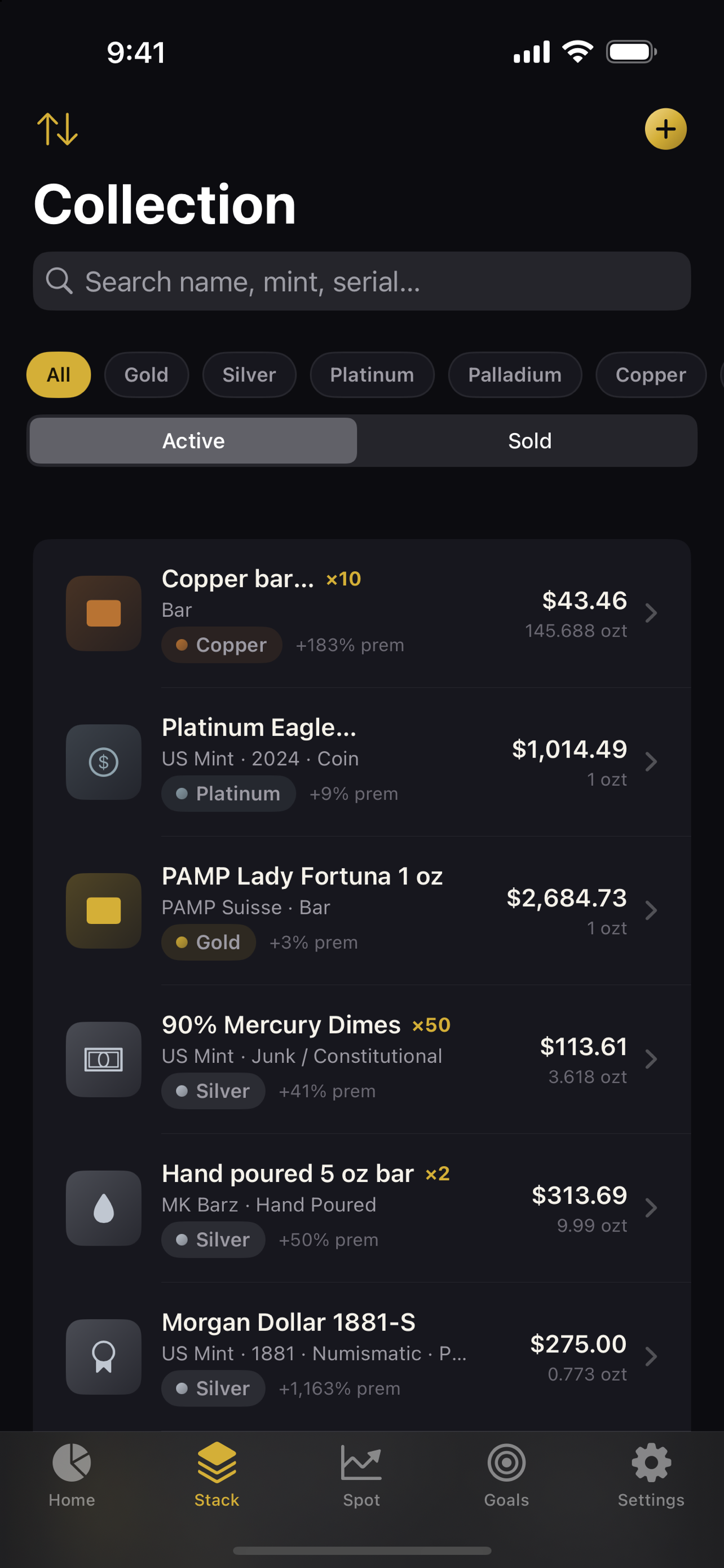 Stack Tracker – Metals Vault screenshot 3