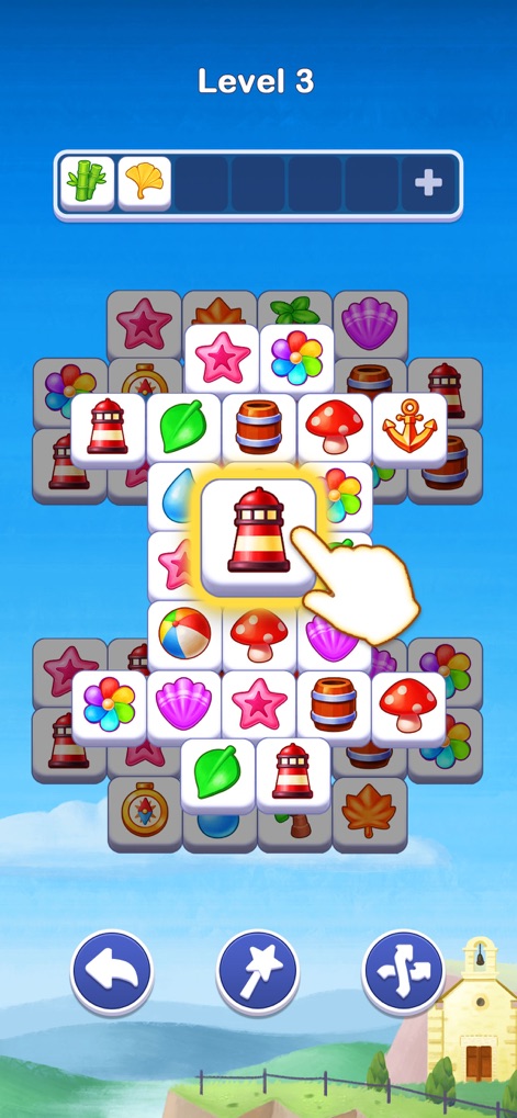 Tile Voyage: Match Puzzle - See how Tile Voyage: Match Puzzle demonstrates core gameplay through tapping a matching lighthouse tile and utilizing the intuitive collection bar.